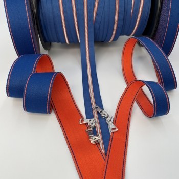 2,5 cm Gurtband "Duo" Kobalt/Orange