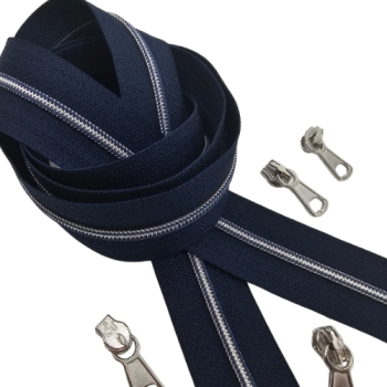 Preview: Feiner Reißverschluss Dunkelblau Silber Jeansblau