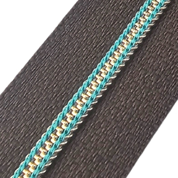 Feiner Reißverschluss Dunkelbraun Altmessing Petrol