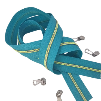 Preview: Feiner Reißverschluss Türkis Silber Neongelb