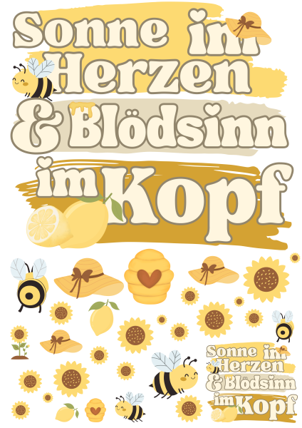 Bügelbild Sonne im Herzen und Blödsinn im Kopf
