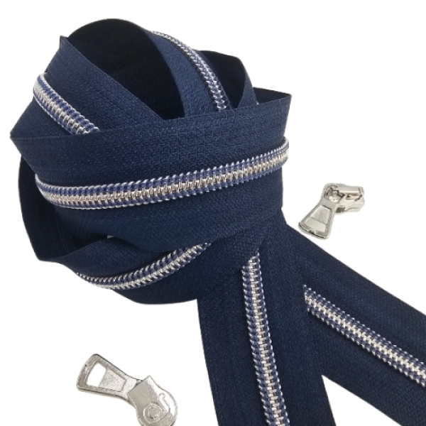 Reißverschluss Dunkelblau Silber Jeansblau