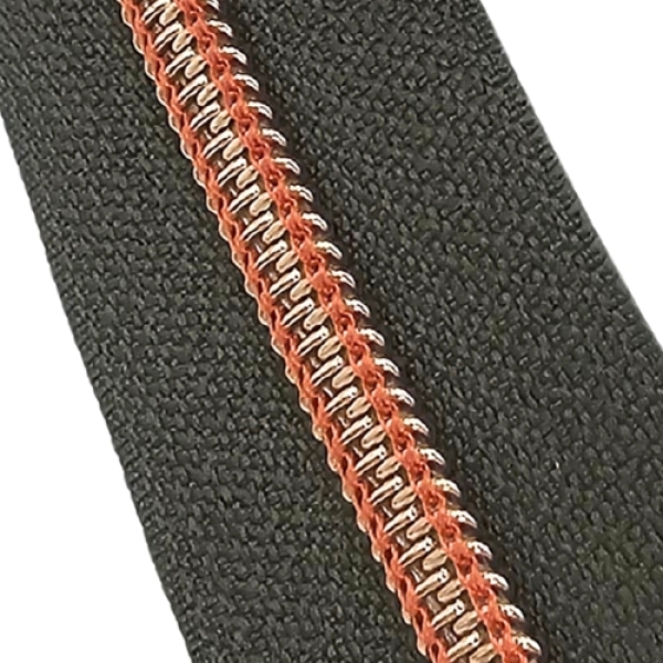 Reißverschluss Armygrün Altmessing Pfirsich