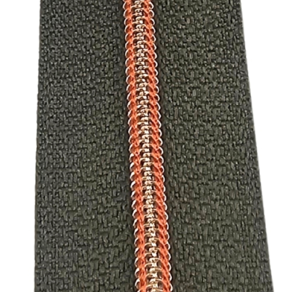 Feiner Reißverschluss Armygrün Altmessing Pfirsich