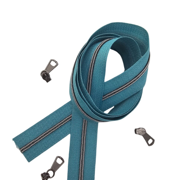 Feiner Reißverschluss Petrol Titan Hellgrau