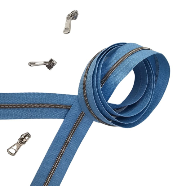 Feiner Reißverschluss Himmelblau Silber Düne