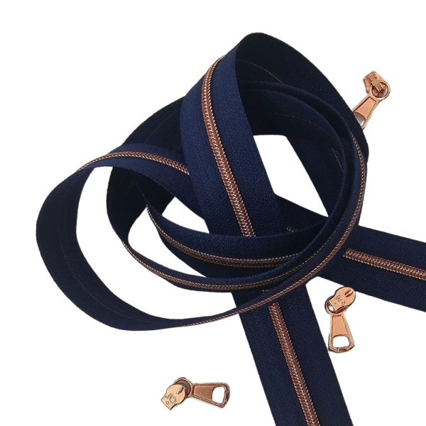 Feiner Reißverschluss Marine Rosegold Mocca